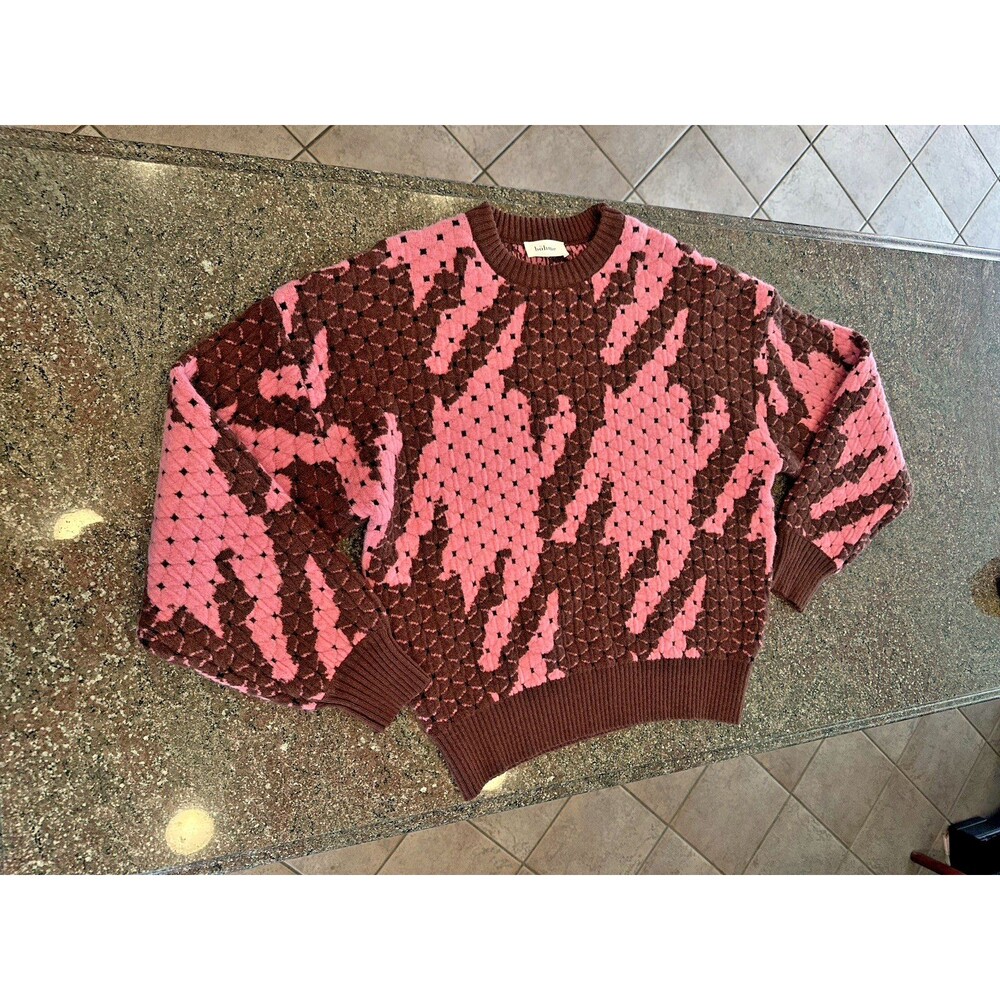 BOHME LONG SLEEVE SWEATER WOMENS Small Felicity abstract print pink‎ overiszed - Picture 9 of 14